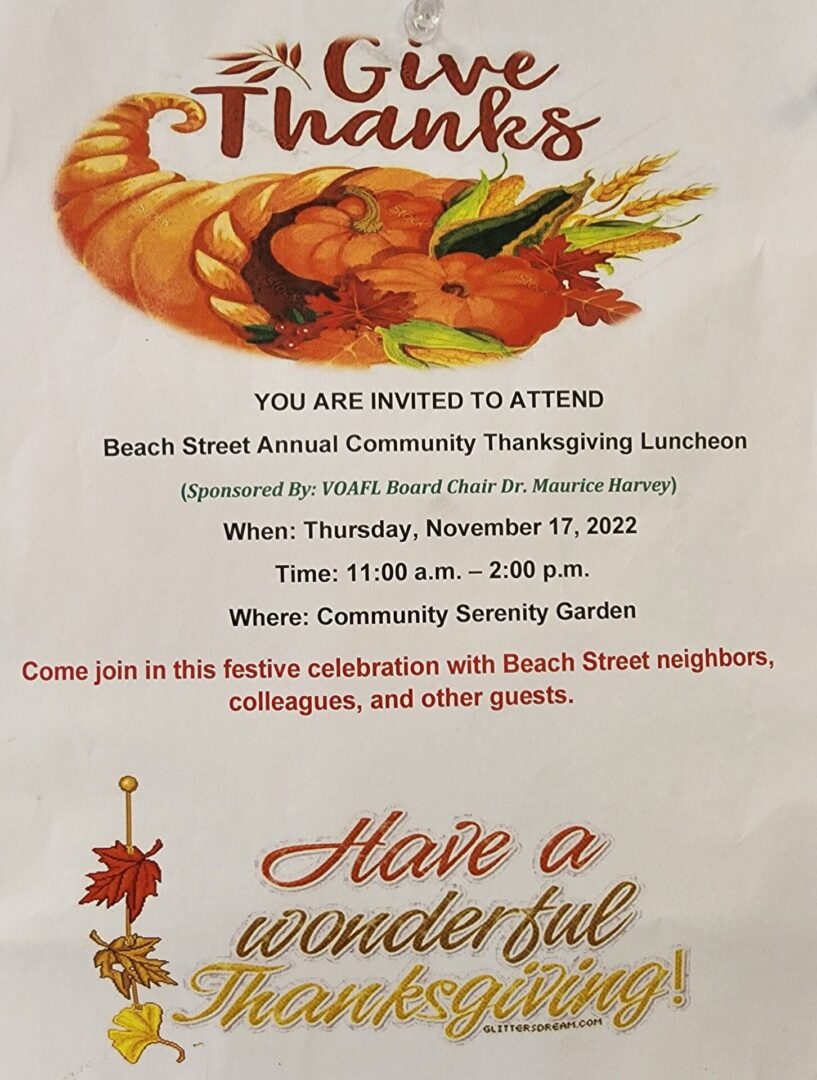 An invitation for a Thanksgiving party