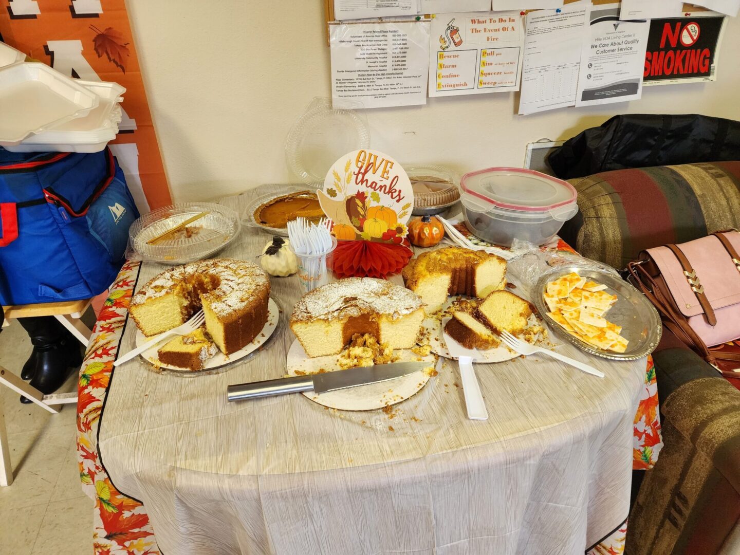 Half-eaten cakes on a table